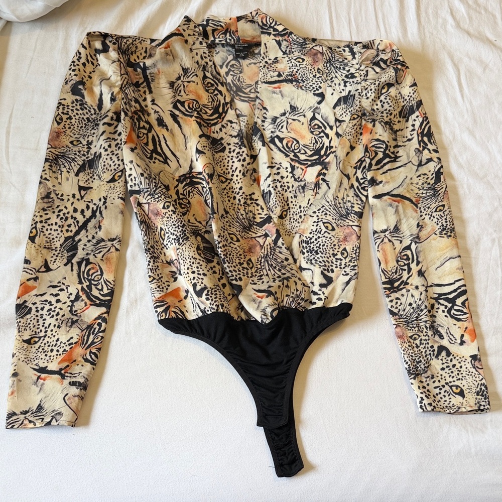 Animal Print Long Sleeve Surplice Bodysuit